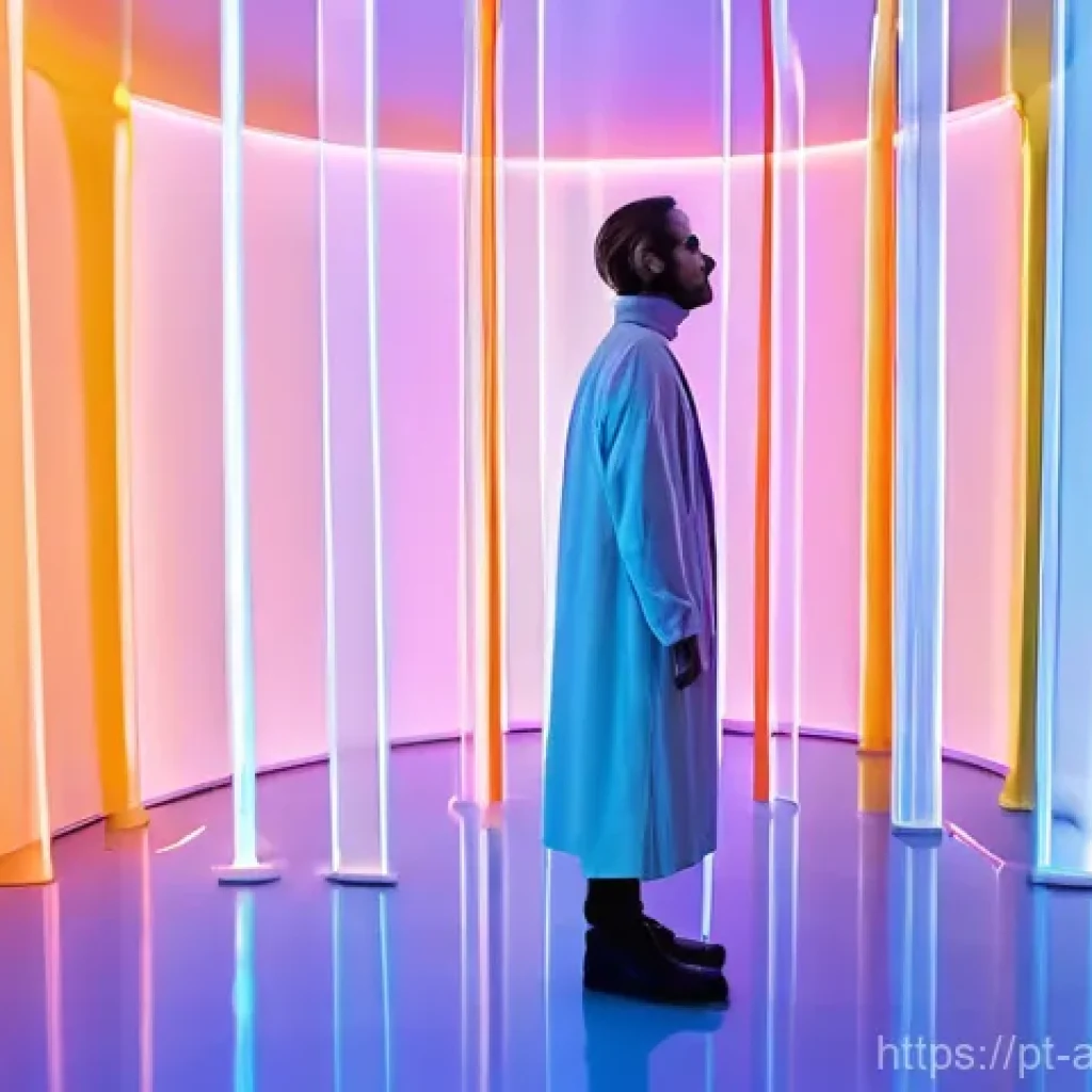 사운드 아트의 비평적 시각과 그 중요성 - **Prompt:** An immersive sound art installation within a futuristic, minimalist gallery space. The c...