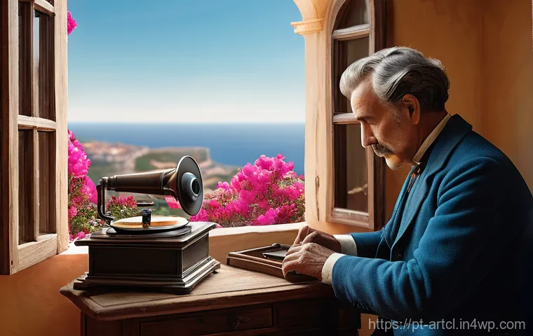 사운드 아트의 문화적 맥락 분석하기 - **Prompt:** A historically inspired scene in early 20th-century Portugal. An adventurer, dressed in ...