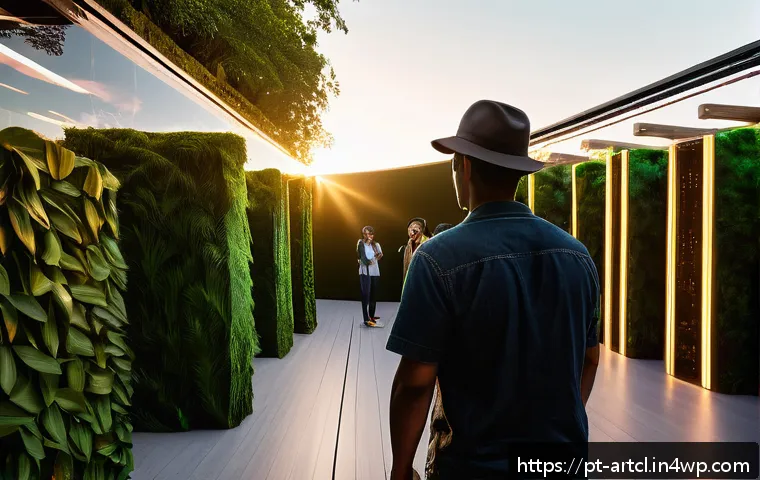 사운드 아트의 감정적 효과 분석하기 - An immersive sound art installation inside a modern Brazilian urban park at sunset, featuring divers...