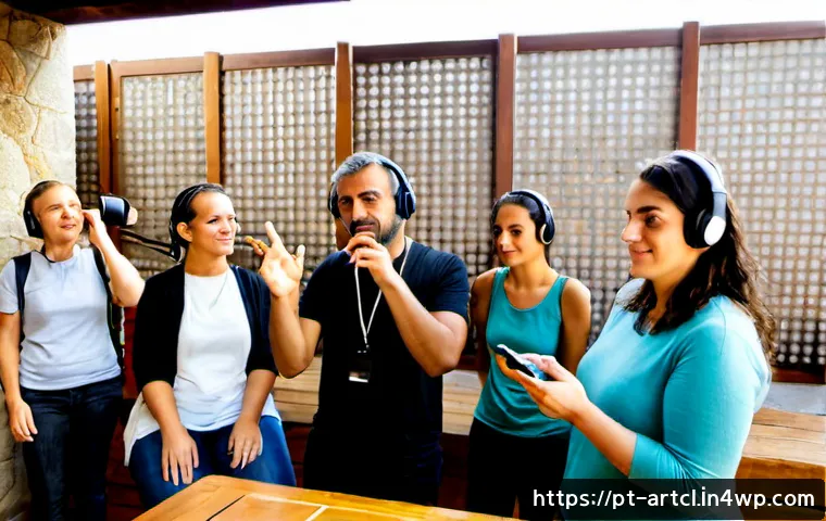 Home 17 사운드 아트 프로젝트의 윤리적 고려사항 - Photorealistic Lisbon community sound art workshop, diverse adult participants wearing comfortable o...