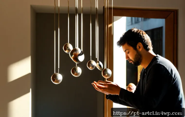 Home 17 사운드 아트의 다양한 표현 기법 - Photorealistic sound art installation in a contemporary Lisbon gallery, a musician’s hands gently in...